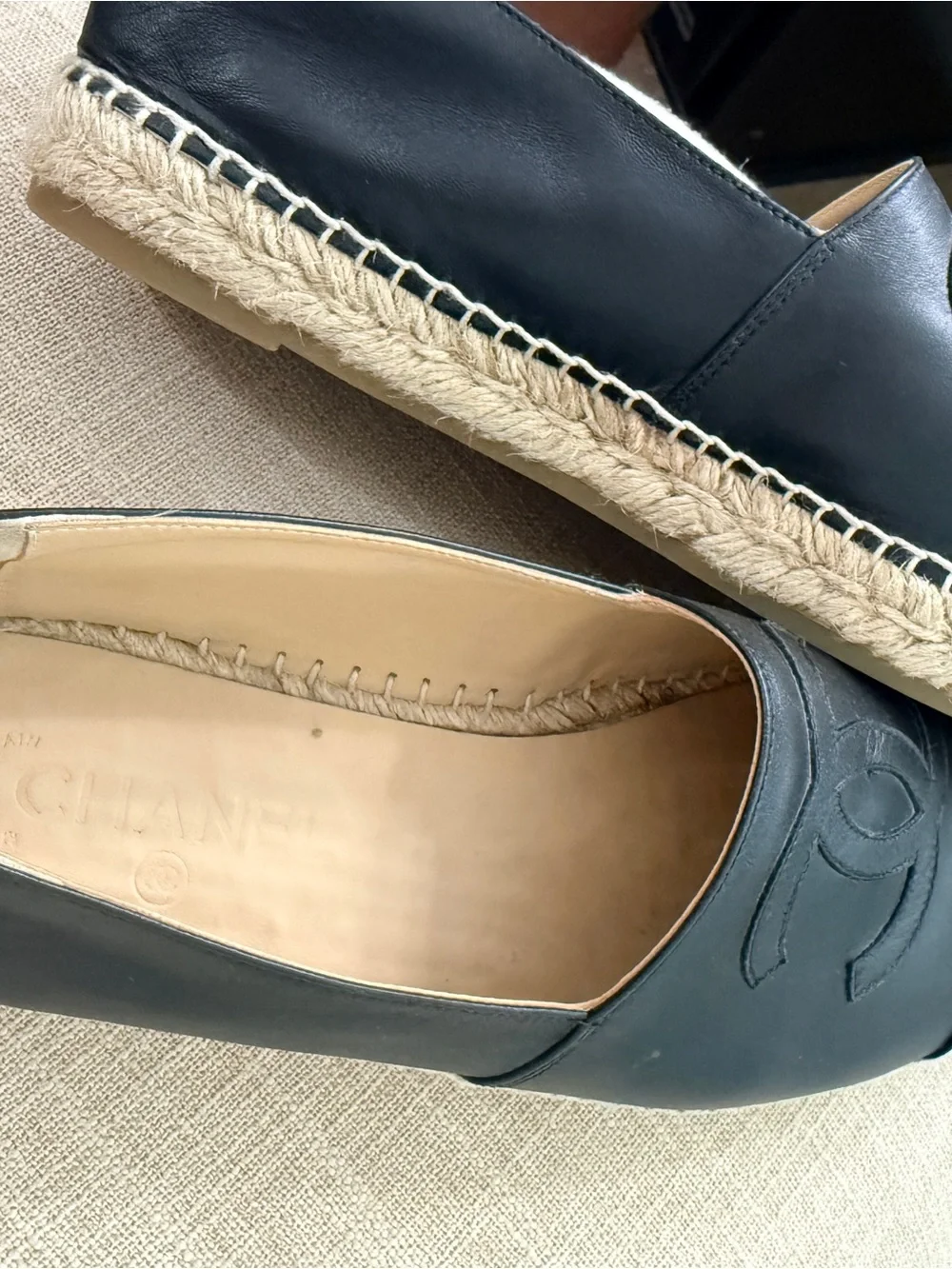 CHANEL black leather